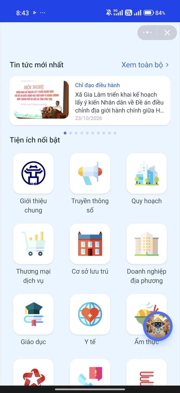 Bảng tin mới nhất và lưới tiện ích nổi bật trong Gia Lâm số.