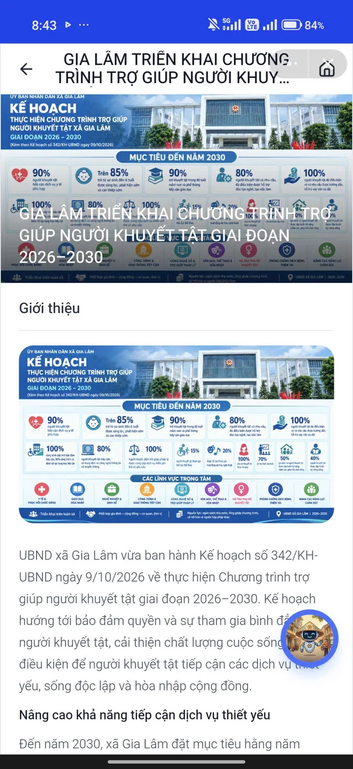 Bài viết về kế hoạch trợ giúp người khuyết tật giai đoạn 2026–2030 trong Gia Lâm số.
