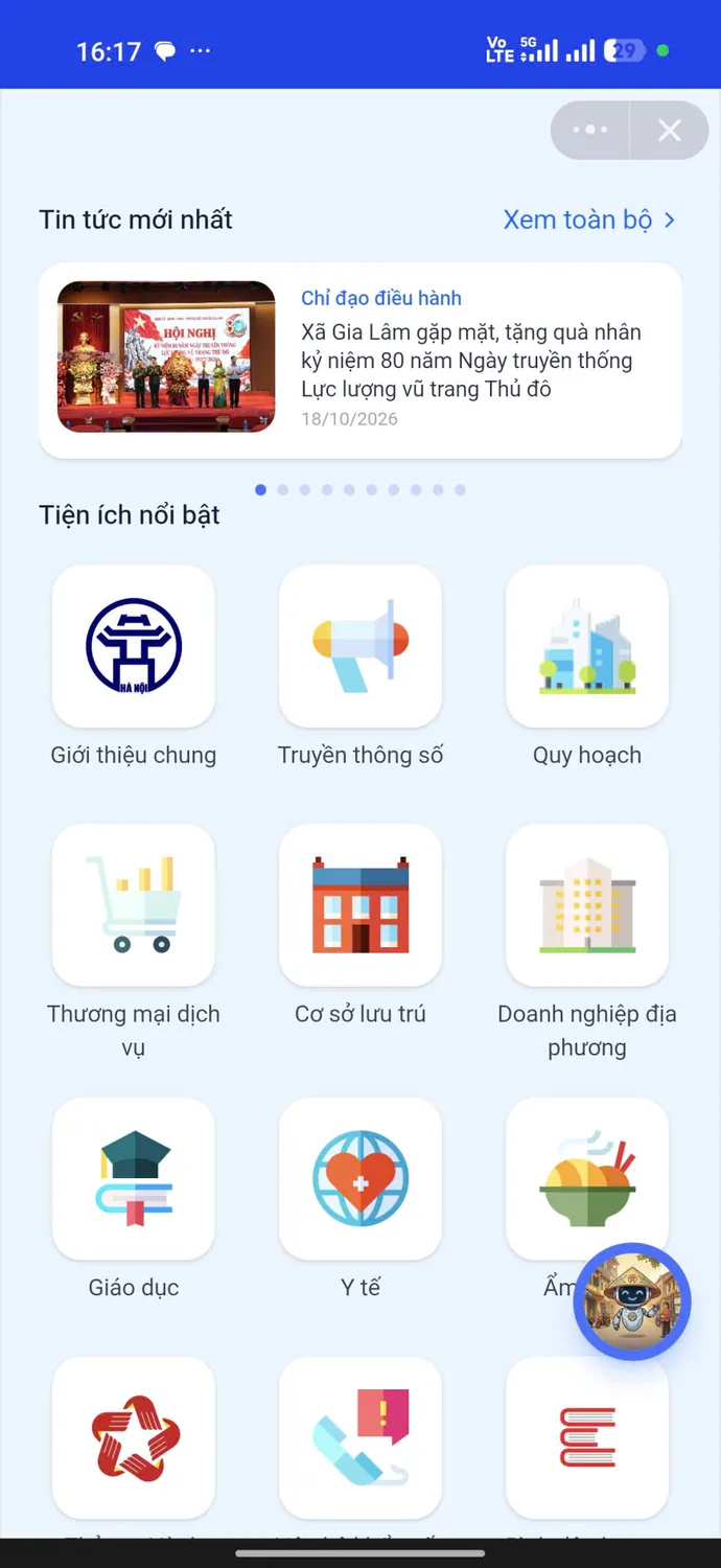 Bảng tin mới nhất và lưới tiện ích nổi bật trong Tây Hồ số.